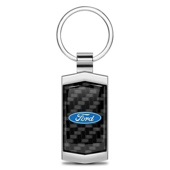iPick Image for Ford Logo Real Black Carbon Fiber Chrome Metal Case Key Chain, Official Licensed