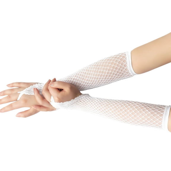 Elegant Fishnet Lace Openwork Evening Party Wear Gloves with Delicate Floral Embroidery Design for Fashionable Women