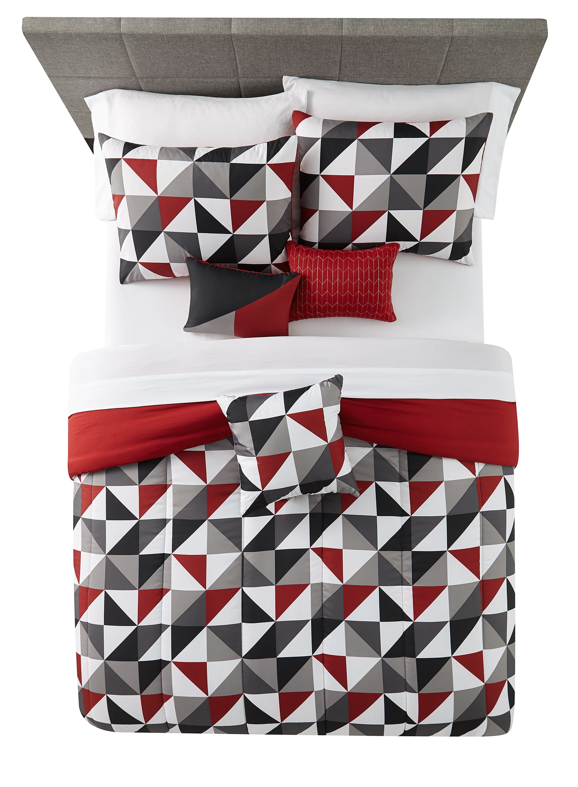 Mainstays 10-Piece Red Geometric Bed in a Bag, Full