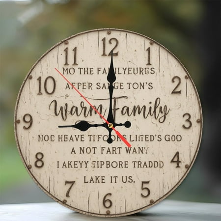 Rustic Wall Clock Family Quote Home Decor 10-Inch Silent Wooden Wall Clock, Battery Operated (AA Batteries Not Included), Artistic Home Decor