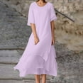 thumbnail image 2 of Vestido informal de manga corta y cuello redondo liso para mujer: doble capa con abertura, corte holgado, para el día a día, fiestas y ocasiones elegantes, 2 of 7