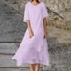 thumbnail image 2 of Vestido informal de manga corta y cuello redondo liso para mujer: doble capa con abertura, corte holgado, para el día a día, fiestas y ocasiones elegantes, 2 of 7