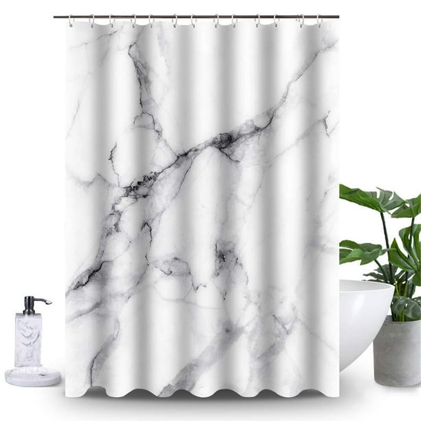 Heavy Duty White and Grey Fabric Shower Curtain