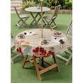 thumbnail image 4 of Outdoor Tablecloths with Umbrella Hole & Zipper, Rustic Crane Round Tablecloths 60 Inch, Vintage Red Teal Spring Floral Botanical Waterproof Table Cloth, Patio/Pool/Picnic Table Covers, 4 of 8