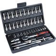 thumbnail image 1 of Socket Set 46 Piece 1/4" Tool Socket Set Chrome Vanadium Steel Repair Tool Kit with Screwdriver Bit, Hex Wrench, Reversible Ratchet for Car Bike DIY Repair, 1 of 5