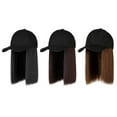 thumbnail image 6 of ZOUBAOQ Beanies Hat With Hair Wigs For Women 35cm Long Straight Hair Synthetic Soft Knitted Winter Autumn Warm Wig Ski, 6 of 9
