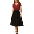 thumbnail image 2 of INSPIRE CHIC Women's Polka Dots Short Sleeve Button Up Vintage 1950s Blouse S Burgundy, 2 of 6