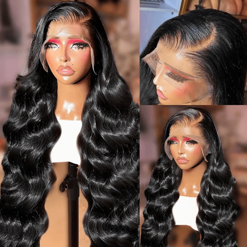 13x6 Body Wave Pre Plucked Human Hair HD Transparent Lace Front Wigs 200% Density Glueless Lace Frontal Wigs with Baby Hair for Women 32inch