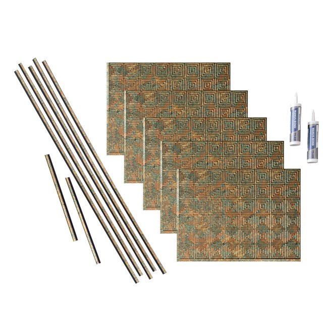 FASÄDE Miniquattro Decorative Vinyl Backsplash 15 sq ft Kit in Copper Fantasy