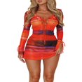 thumbnail image 1 of MesaSe Femmes Sexy Manches Longues Bodycon Mini Robe Transparente Volants Tie-Up Cocktail Robe Parti Club Robe Skinny, 1 of 7