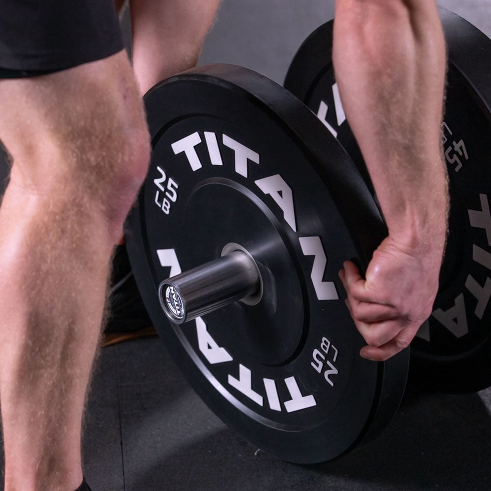 Titan Fitness 25 LB Pair Economy Series Black Olympic Bumper Plates, Durable Rubber Exterior with Steel Core, Weightlifting and Strength Training Weight Plate