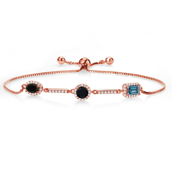 Gem Stone King 1.46 Ct Oval Black Onyx 18K Rose Gold Plated Silver Bracelet for Women