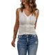 thumbnail image 1 of ABPHQTO Camiseta sin mangas fruncida con decoración abotonada de encaje blanco para mujer, 1 of 5