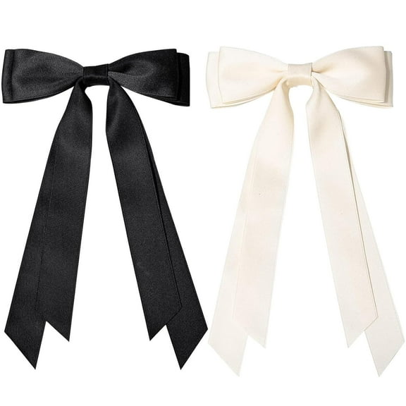 LQQBOX 2 PCS Hair Bows Hair Clip Beige Black Hair Ribbon Ponytail Holder Accessories Slides Metal Clips Hair Bow for Women Girls Toddlers Teens Kids