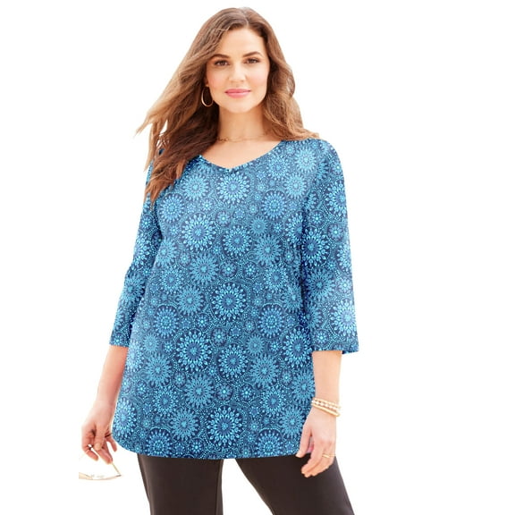 Catherines Women's Plus Size Petite Suprema 3/4 Sleeve V-Neck Tee