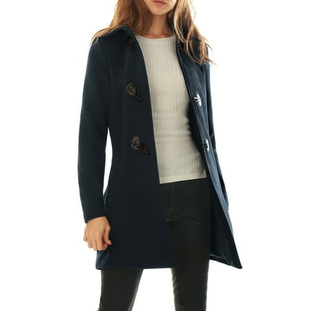 Womens Toggle Coat - Women Turn Down Collar Slant Pockets Worsted Toggle Coat