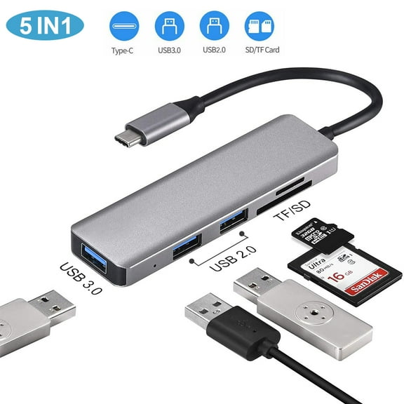 USB C Hub Card Reader, Aluminum USB 3.1 Hub with SD/TF Card Reader and 3 USB 3.0 Ports Compatible for MacBook Pro 2018/2017/2016, MacBook Air, Ultra Slim Thunderbolt 3 Reader for ChromeBook