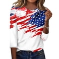 thumbnail image 2 of Women's T-Shirts Patriotic Star Print 250th Anniversary USA Crew Neck 3/4 Sleeve Independence Day, 2 of 5