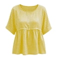 thumbnail image 5 of ClodeEU Women's Plaid Round Neck Short Sleeve Babydoll Blouse,Casual Summer Peplum Top Yellow,Women's Plus M, 5 of 9