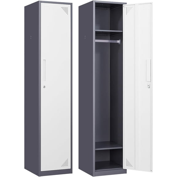 Metal Locker for Home, Dressing Room, 71" Steel Storage Lockers for Employees, Lockable Locker Cabinet with 1 Door (Grey White)