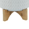 thumbnail image 4 of Benjara BM266287 Ceramic Planter with Chevron Pattern & Wooden Stand, White - Small, 4 of 5