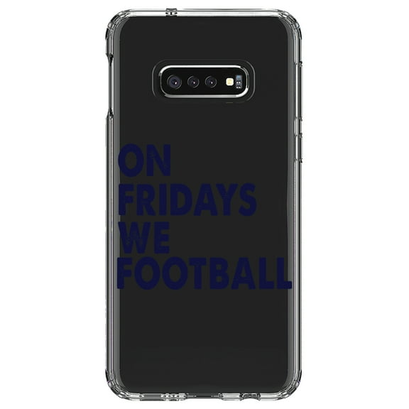 DistinctInk Clear Shockproof Hybrid Case for Samsung Galaxy S10e (5.8" Screen) - TPU Bumper Acrylic Back Tempered Glass Screen Protector - On Fridays We Football