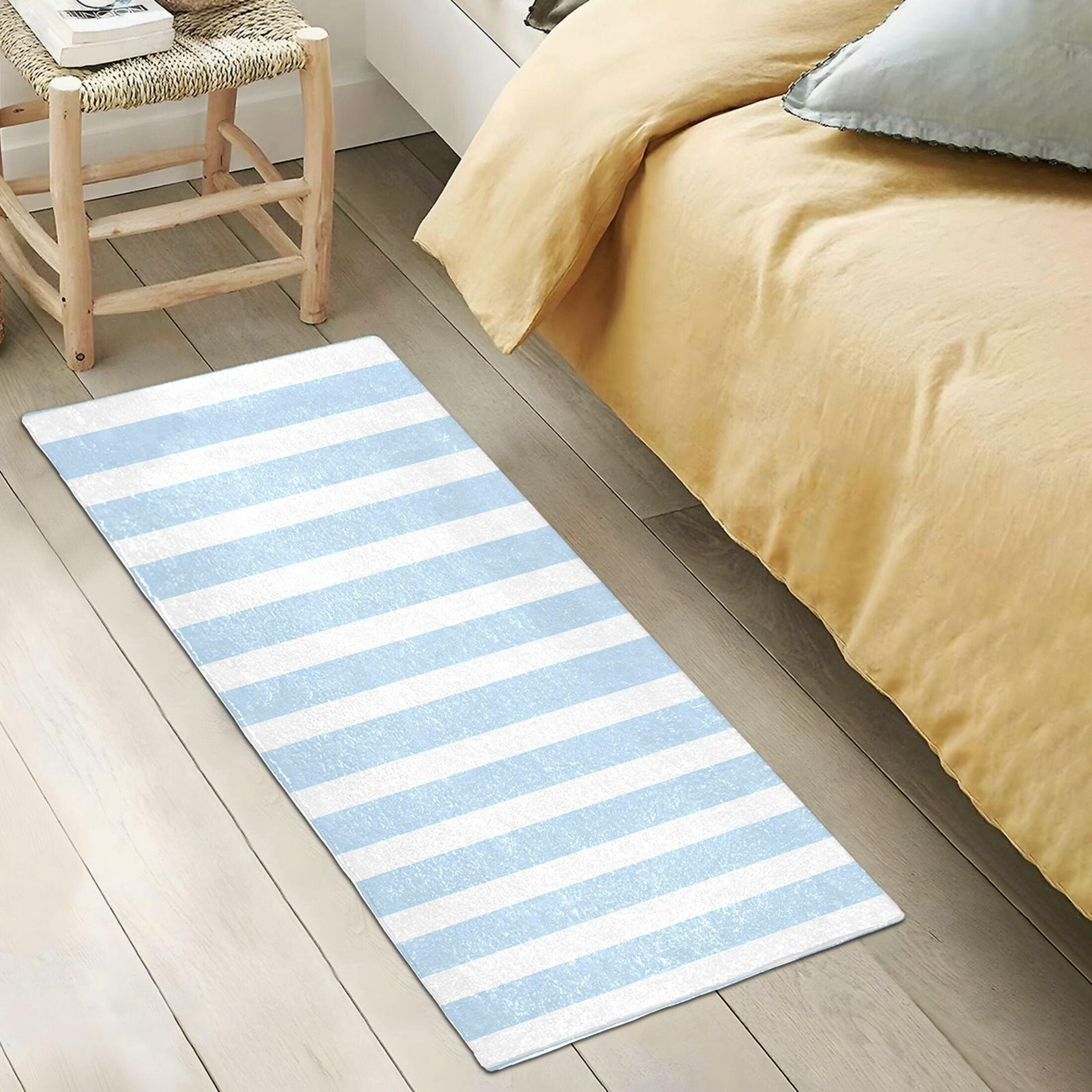 Dailycode Light Blue and White Stripes Bathroom Rugs Non Slip Absorbent Soft Plush Quick Dry Bath Mat, 39"x20"