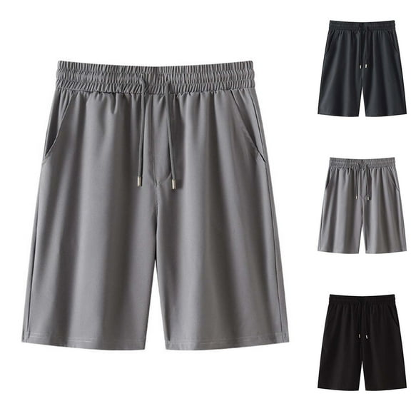 FRSASU Men's Casual Shorts Elastic Waist Drawstring Lightweight Outdoor Summer Beach Shorts with Pockets Hiking Shorts Gray