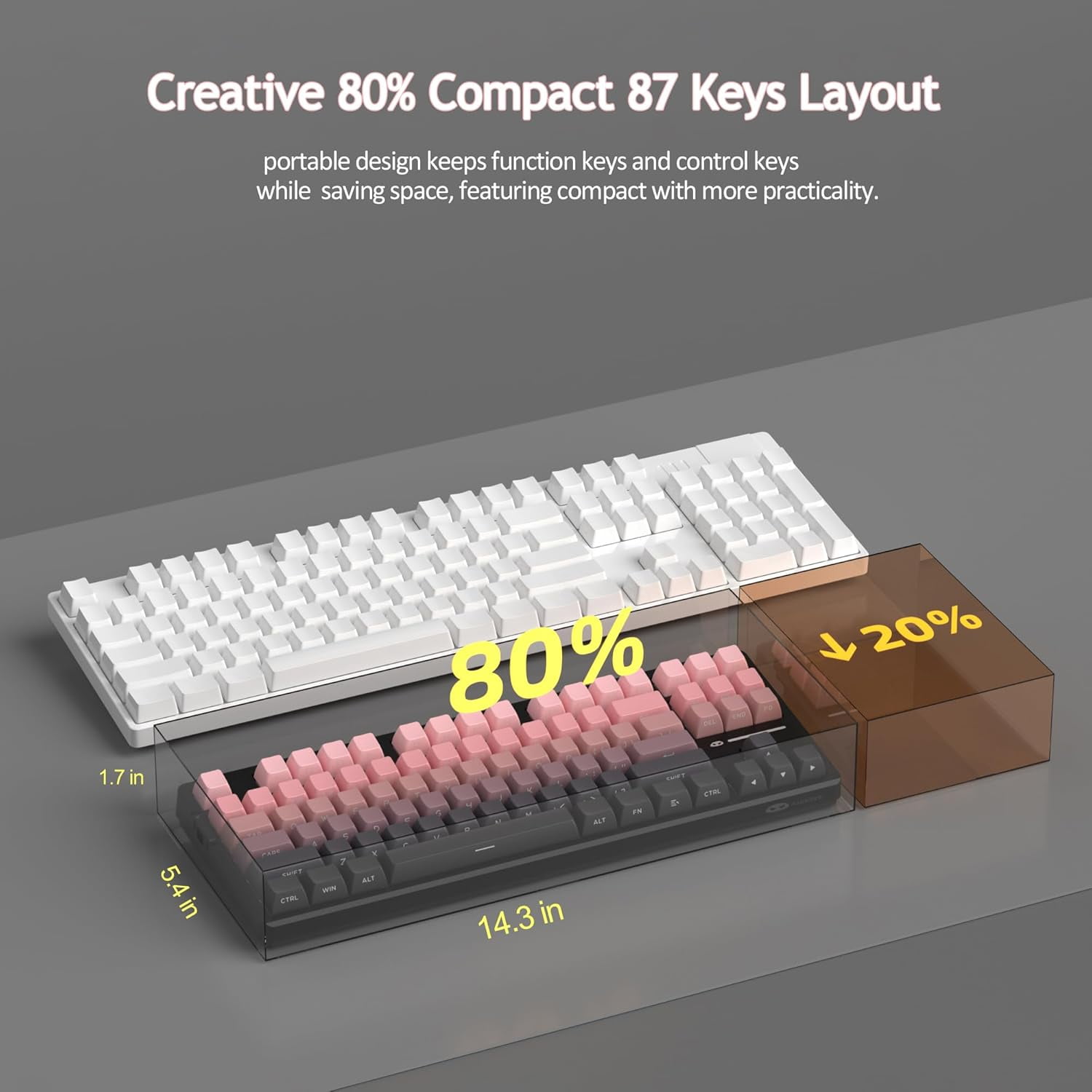 MageGee LIGHT87 Wireless Creamy Keyboard, Gasket Structure, RGB Backlit, 2.4G/USB-C/BT5.0 Hot Swappable 8000mAh Battery