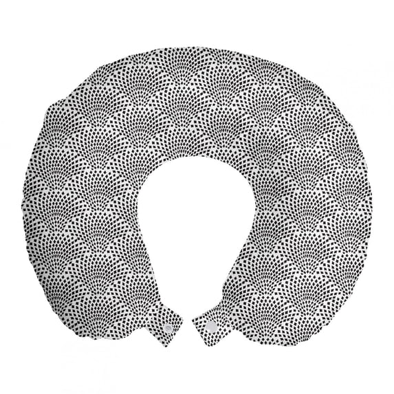 Abstract Travel Pillow Neck Rest, Monochromatic Geometric Dotted Abstract Pattern on Plain Background Print, Memory Foam Traveling Accessory Airplane and Car, 12", White and Black, by Ambesonne