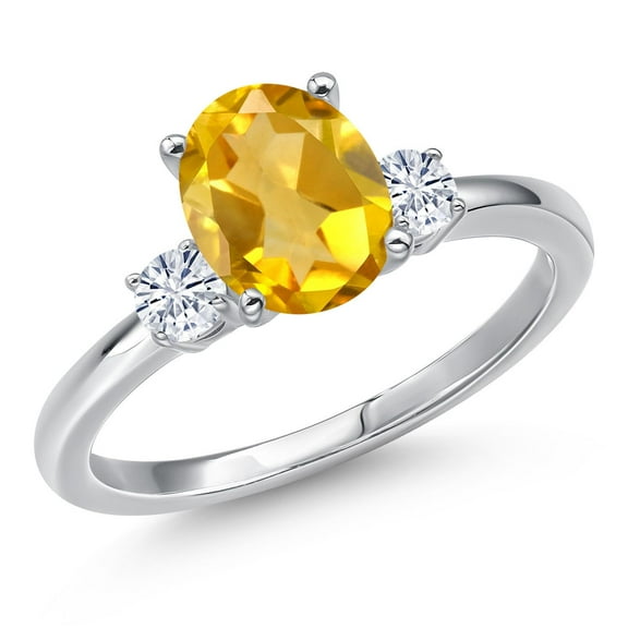 Gem Stone King 14K White Gold Yellow Citrine and White Moissanite Engagement Ring for Women | 1.70 Cttw | Oval 9X7MM | Gemstone November Birthstone | Size 8