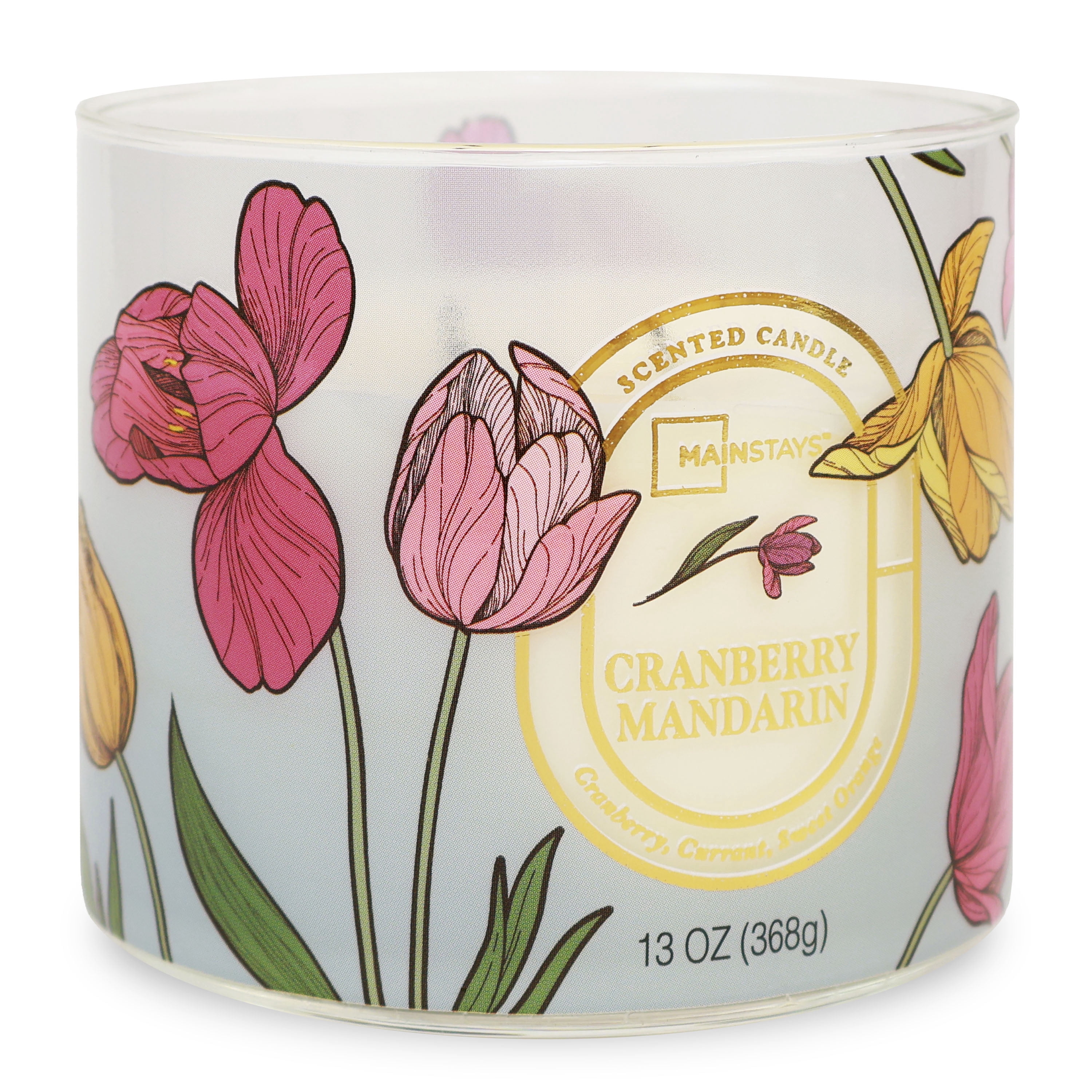 Mainstays 3-Wick Floral Scene Scented Jar Candle, Cranberry Mandarin, 13oz