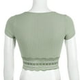 thumbnail image 5 of Seyurigaoka Women's Ribbed Knitted Short Sleeve Button-Down Lace Spliced Blouse, 5 of 9