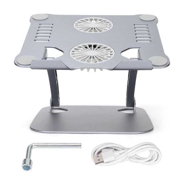 Aluminum Alloy Laptop Stand with 2 Cooling Fans Foldable Adjustable Laptop Cooling Stand for 10 to 17.3in Laptops Dark Grey