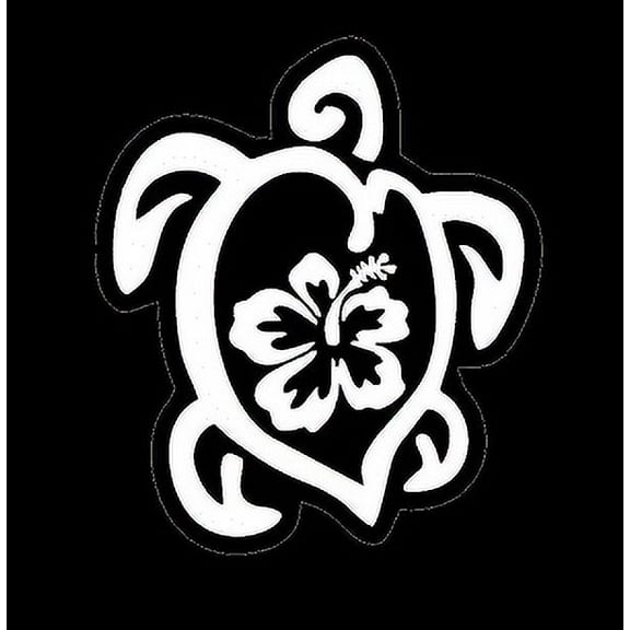 Turtle with Flower Design Car Decal, Hawaiian Turtle and Blooming Flower Window Cling, Car Vehicle Laptop Tablet Case,1PC