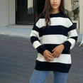 thumbnail image 3 of ZyeKqe Long Sleeve Sweaters for Women Crewneck Pullover Top Striped Color Block Loose Fitted Sweater Top Size S4XL, 3 of 4