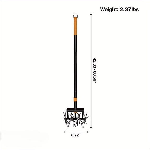 Tiller Cultivator for Garden and Lawn, Extendable (40"- 60") Gardening Hand Tool, Telescoping Rotary Hand Cultivator Tool for Soil or Reseeding Grass