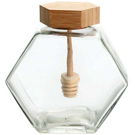 Supvox Clear Glass Honey Pot with Lid and Wooden Dipper for Safe Storage - Lightweight, Tough