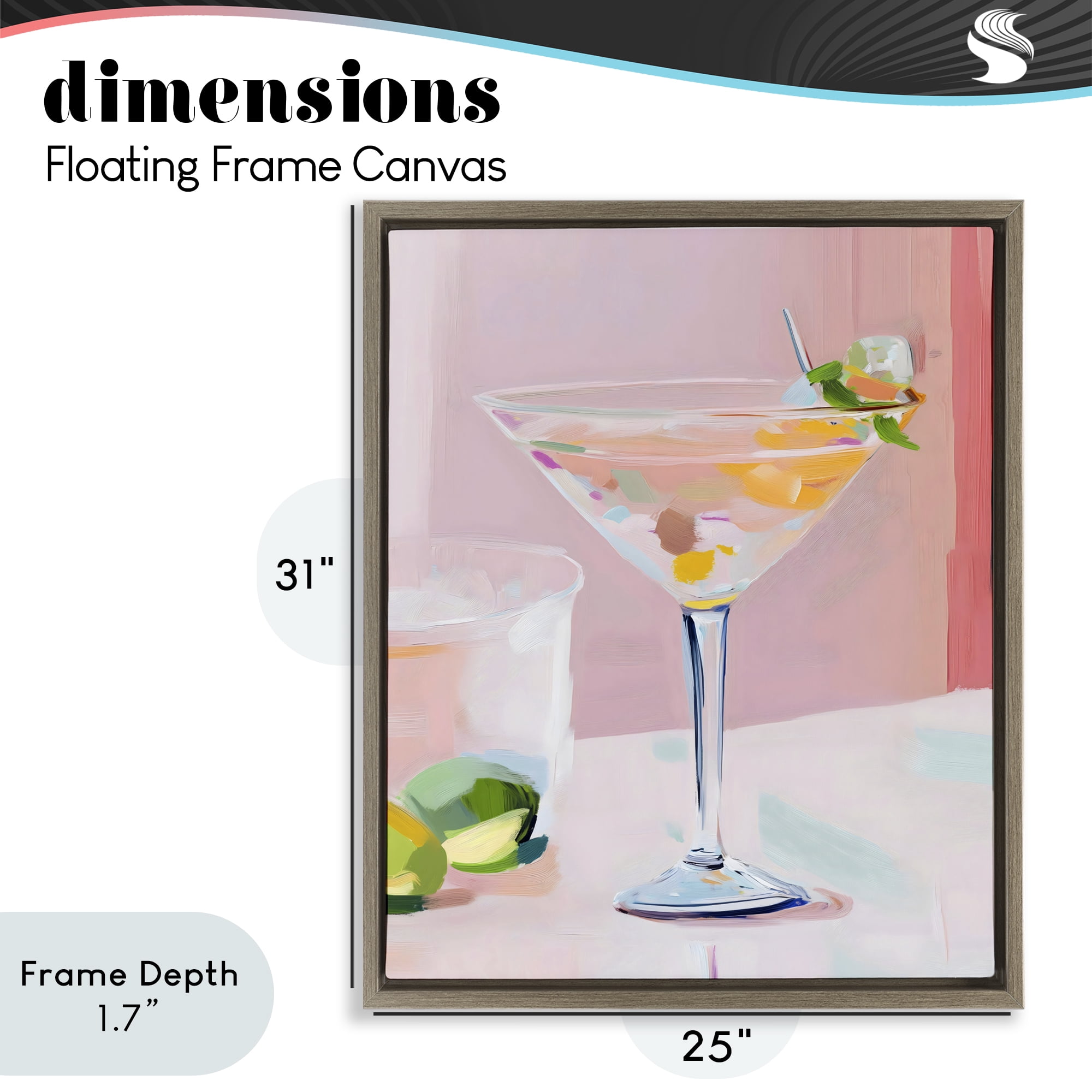 Stupell Industries Pink Martini Bar with Lime Brown Framed Floater Canvas Wall Art, design by The Prints Vibe