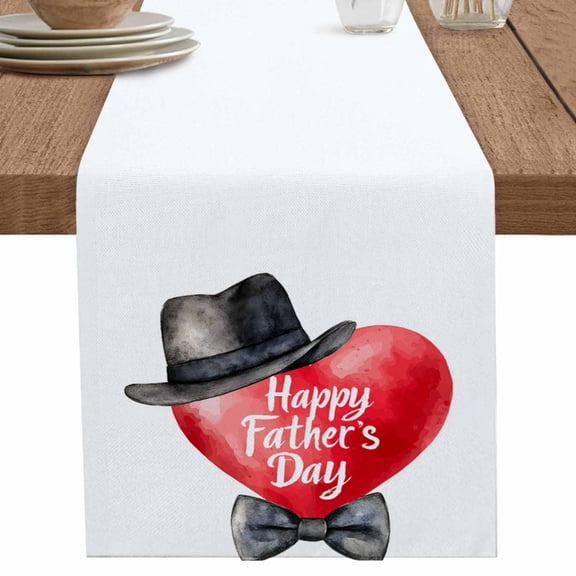 nqOlkjepod Happy Father's Day Table Runner 72 Inches Long Farmhouse Dress Scarves, Love Heart Watercolor Bow Dining Tablerunner for Coffee Table/Kitchen Island/Party Décor, 14" x 72"