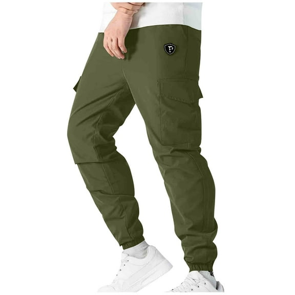 Xzbqbs Tactical Pants for Men Casual Tapered Stretch Lightweight Work Cargo Pants Drawstring Elastic Waist Jogger Cuffed Pants