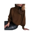 thumbnail image 2 of SAYOO Women's Solid Color Sweaters, Lantern Long Sleeve Turtleneck Knit Pullover Jumper Tops, 2 of 3