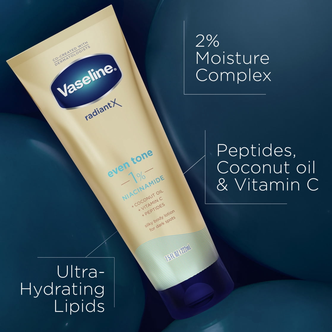 Vaseline Radiant X Moisturizing Silky Body Lotion Even Tone 1% Niacinamide, 7.5 oz