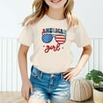 thumbnail image 5 of Bysome Toddler Girls 4Th Of July Shirts Flag Print Comfortable Soft Girls Tops Summer Crew Neck Short Sleeve Tshirts Beige Size 3-4 Years, 5 of 6