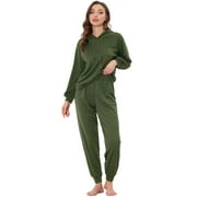 Ensembles de pyjama de vêtements de nuit pour femmes Survêtements Vêtements de nuit Lounge Hoodie Sweatsuit Vert M