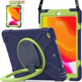 thumbnail image 1 of KOMI for iPad 9th/ 8th/ 7th Generation Case (iPad 10.2 inch Rugged Case 2021/2020/2019) with Screen Protector, Rotating Stand/Pencil Holder/Carrying Shoulder Strap Ring Kickstand (Navy Lime), 1 of 5