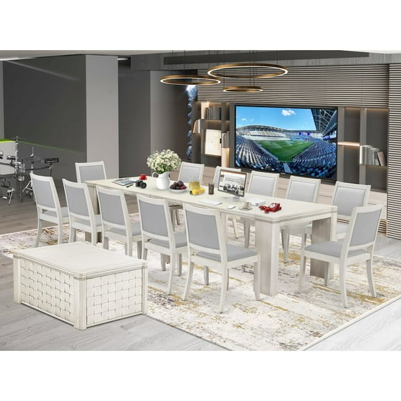 Luxe by East West Furniture 14 Pieces Extendable Dining Set, Antique White