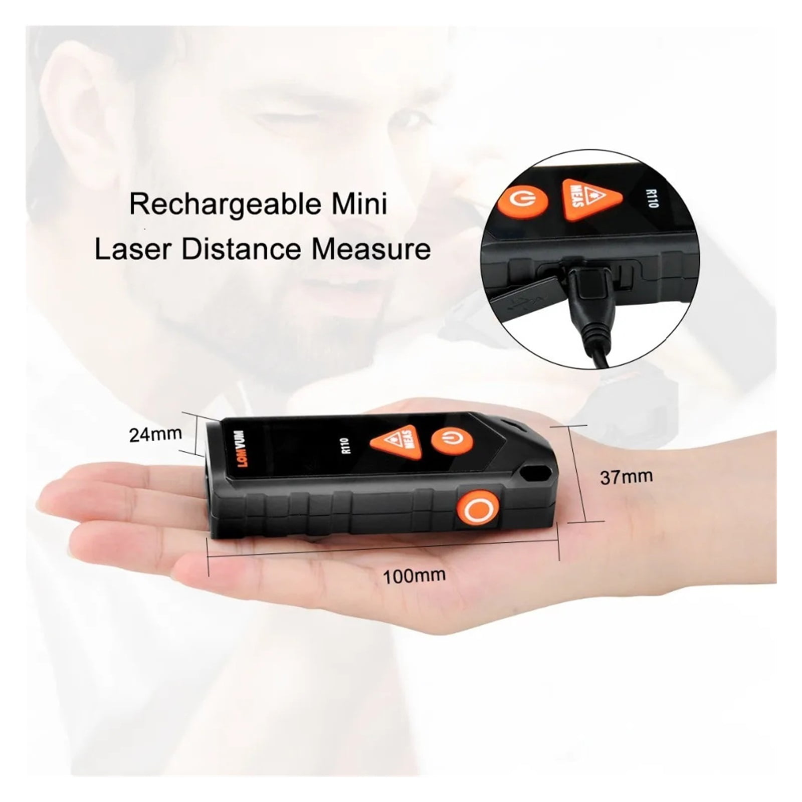 Mini Tape Measure R110 Measuring Tape With Wheel Measurement USB Charging Rangefinder Professional Construction Tool ,High Accuracy Position