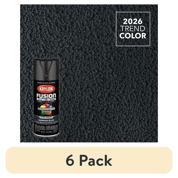 (6 pack) Krylon Fusion All-In-One Spray Paint Hammered, Black, 12 oz.
