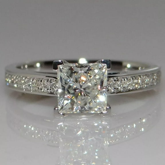 2.85Ct Princess Cut VVS1 Lab-Created Diamond Engagement Wedding Ring - 925 Silver